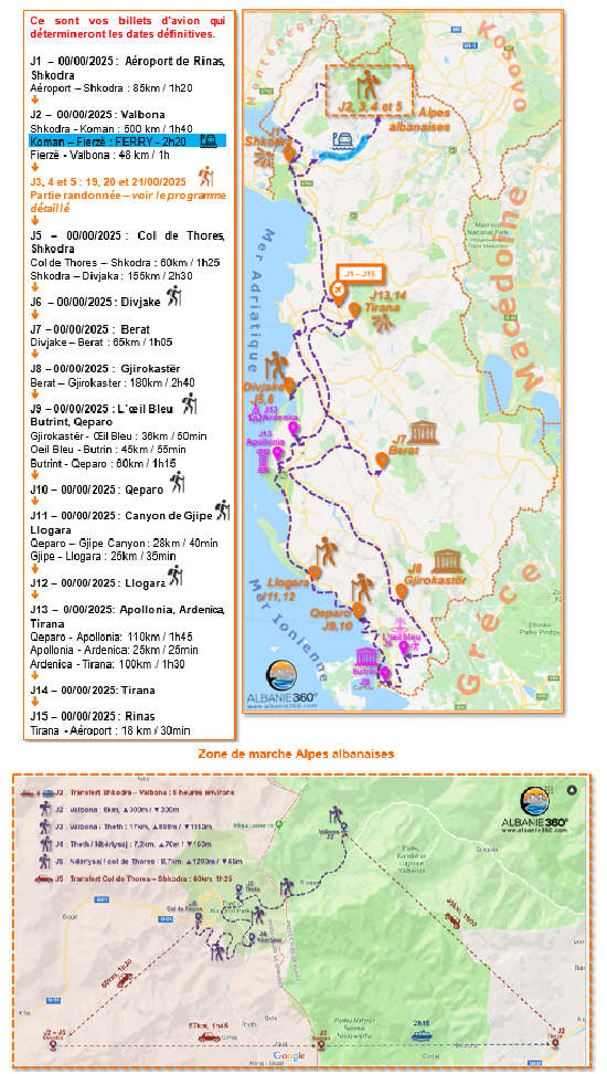 Carte Alpes albanaises et Montagne de la Riviera